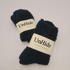 UnHide Softie Socks Dark Teal Green Two Pair Forest Green  New with Tags Fuzzy